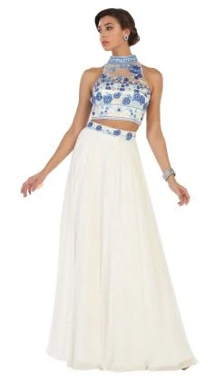 Formal Gowns May Queen - MQ1421 Multi-Floral Embroidered Bodice Two Piece Long Evening Dress