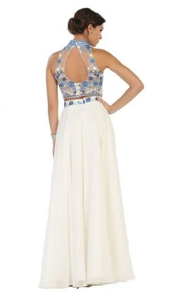 Formal Gowns May Queen - MQ1421 Multi-Floral Embroidered Bodice Two Piece Long Evening Dress