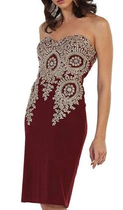 May Queen - MQ1439 Metallic Lace Ornate Strapless Short Formal Dress Cocktail Dresses 14 May Queen - MQ1439 Metallic Lace Ornate Strapless Short Formal Dress Cocktail Dresses