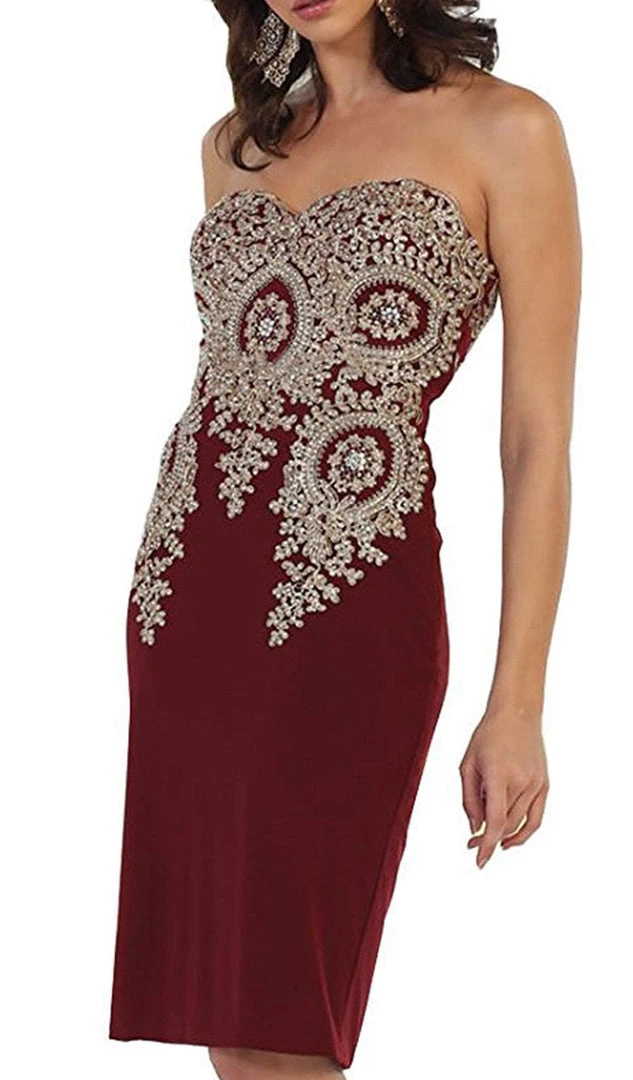 May Queen - MQ1439 Metallic Lace Ornate Strapless Short Formal Dress Cocktail Dresses 5 May Queen - MQ1439 Metallic Lace Ornate Strapless Short Formal Dress Cocktail Dresses