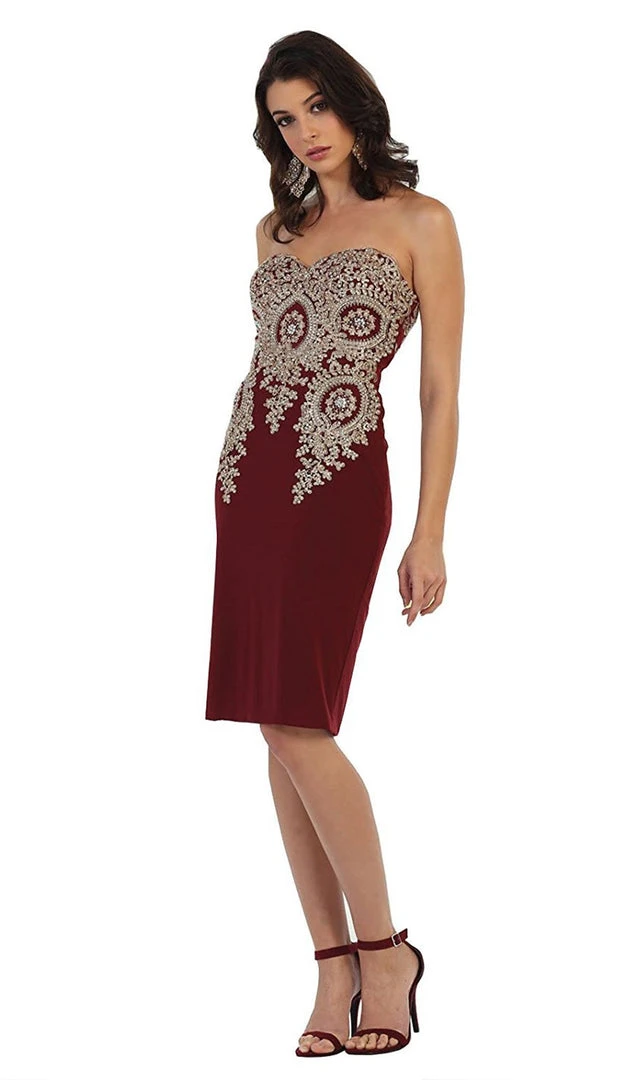 May Queen - MQ1439 Metallic Lace Ornate Strapless Short Formal Dress Cocktail Dresses 3 May Queen - MQ1439 Metallic Lace Ornate Strapless Short Formal Dress Cocktail Dresses