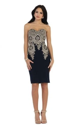 May Queen - MQ1439 Metallic Lace Ornate Strapless Short Formal Dress Cocktail Dresses 16 May Queen - MQ1439 Metallic Lace Ornate Strapless Short Formal Dress Cocktail Dresses