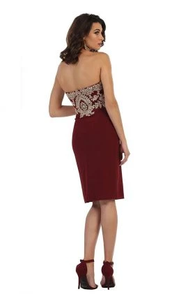 May Queen - MQ1439 Metallic Lace Ornate Strapless Short Formal Dress Cocktail Dresses 13 May Queen - MQ1439 Metallic Lace Ornate Strapless Short Formal Dress Cocktail Dresses