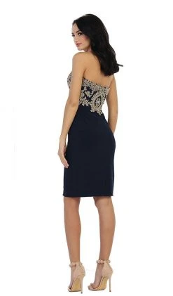 May Queen - MQ1439 Metallic Lace Ornate Strapless Short Formal Dress Cocktail Dresses 17 May Queen - MQ1439 Metallic Lace Ornate Strapless Short Formal Dress Cocktail Dresses