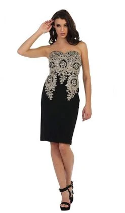 May Queen - MQ1439 Metallic Lace Ornate Strapless Short Formal Dress Cocktail Dresses 18 May Queen - MQ1439 Metallic Lace Ornate Strapless Short Formal Dress Cocktail Dresses