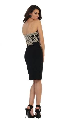 May Queen - MQ1439 Metallic Lace Ornate Strapless Short Formal Dress Cocktail Dresses 19 May Queen - MQ1439 Metallic Lace Ornate Strapless Short Formal Dress Cocktail Dresses