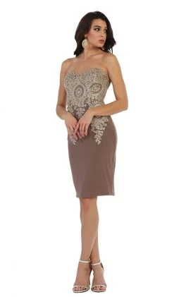May Queen - MQ1439 Metallic Lace Ornate Strapless Short Formal Dress Cocktail Dresses 20 May Queen - MQ1439 Metallic Lace Ornate Strapless Short Formal Dress Cocktail Dresses