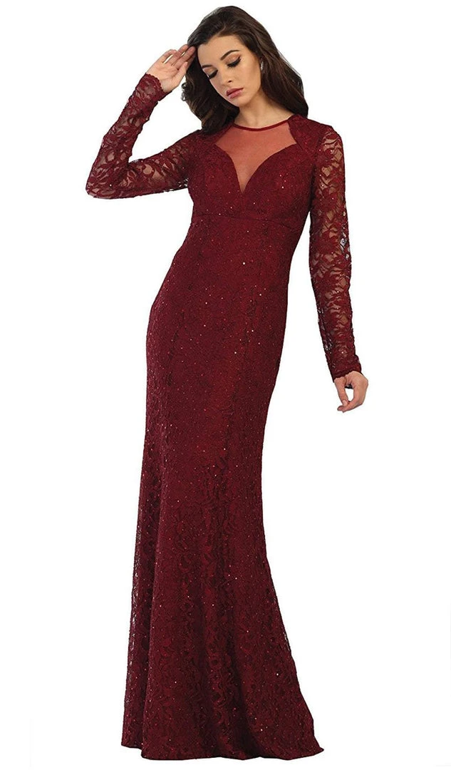 May Queen - MQ1451 Embellished Sheer Jewel Sheath Evening Dress Formal Gowns 3 May Queen - MQ1451 Embellished Sheer Jewel Sheath Evening Dress Formal Gowns