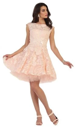 Cocktail Dresses May Queen - MQ1464 Cap Sleeve Floral Tulle Cocktail Dress