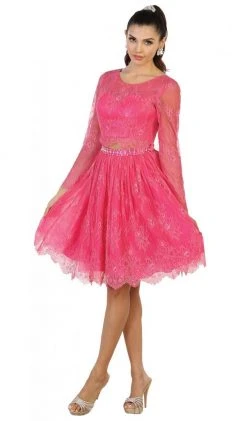 May Queen - MQ1490 Sheer Long Sleeve A-line Cocktail Dress Cocktail Dresses