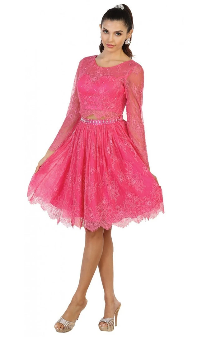 May Queen - MQ1490 Sheer Long Sleeve A-line Cocktail Dress Cocktail Dresses 3 May Queen - MQ1490 Sheer Long Sleeve A-line Cocktail Dress Cocktail Dresses