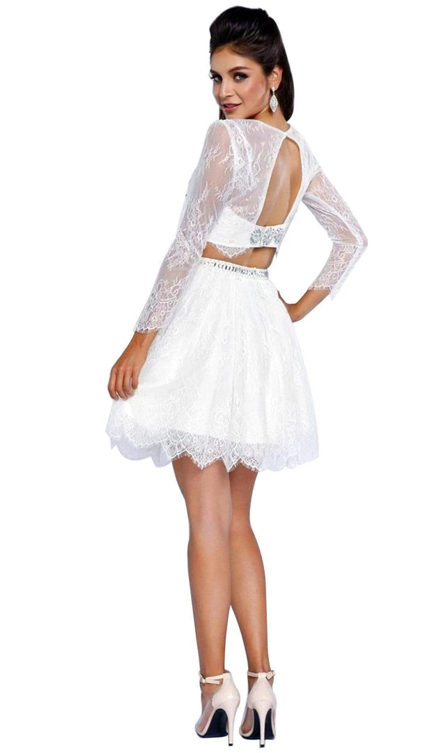 May Queen - MQ1490 Sheer Long Sleeve A-line Cocktail Dress Cocktail Dresses 8 May Queen - MQ1490 Sheer Long Sleeve A-line Cocktail Dress Cocktail Dresses