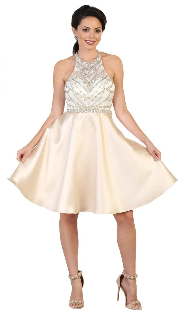 May Queen - MQ1492 High Halter Neck Bejeweled Cocktail Dress 3 May Queen - MQ1492 High Halter Neck Bejeweled Cocktail Dress