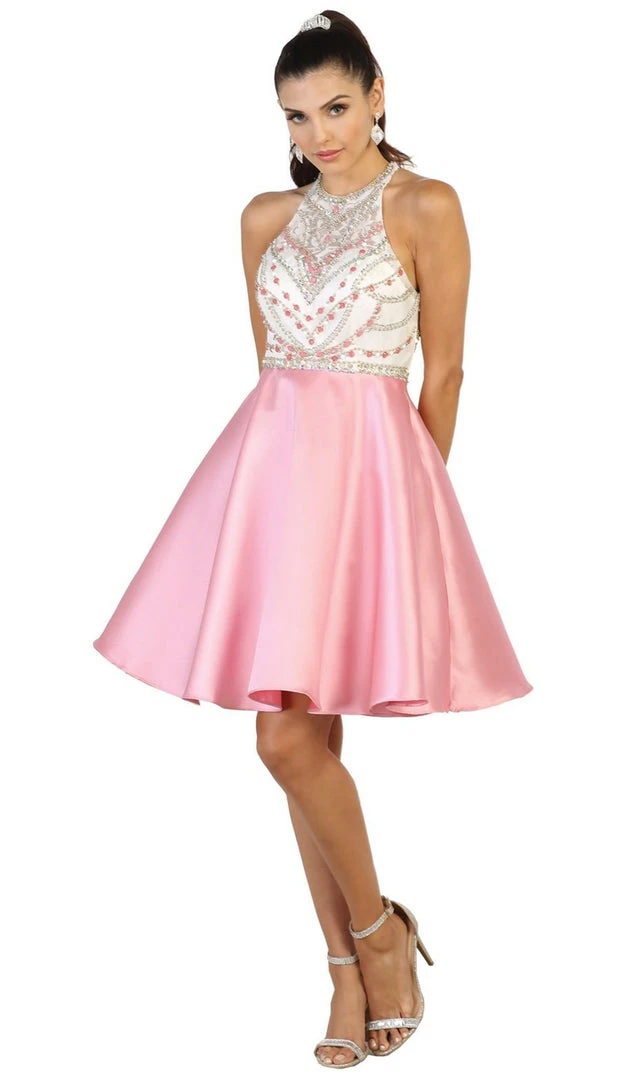 May Queen - MQ1492 High Halter Neck Bejeweled Cocktail Dress 7 May Queen - MQ1492 High Halter Neck Bejeweled Cocktail Dress