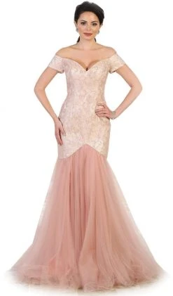 May Queen - MQ1495 V-neck/Off-Shoulder Mermaid Evening Dress Formal Gowns