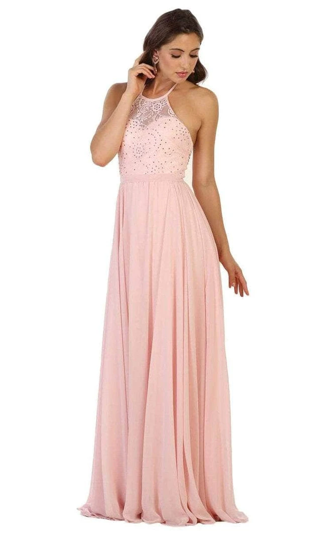 Formal Gowns May Queen - MQ1507 Sleeveless Halter Neck Evening Dress - 1 Pc Blush In Size 14 Available 3 Formal Gowns May Queen - MQ1507 Sleeveless Halter Neck Evening Dress - 1 Pc Blush In Size 14 Available