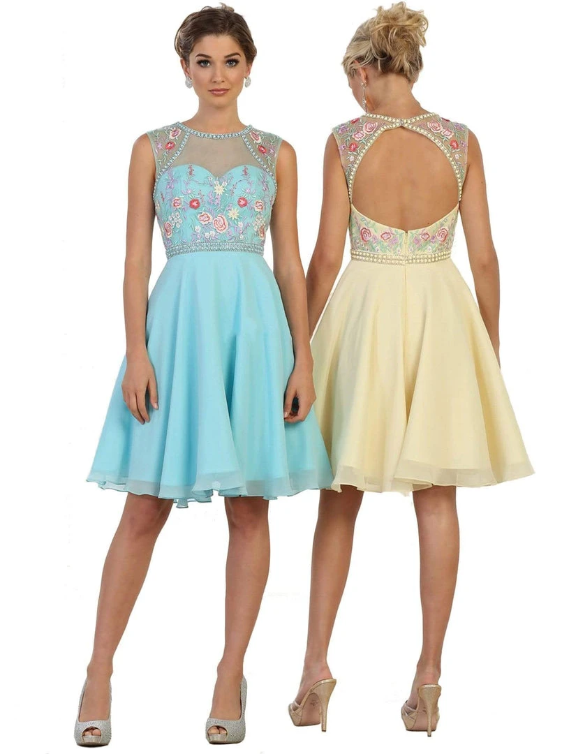 Cocktail Dresses May Queen - MQ1535 Floral Detailed Illusion Jewel A-line Cocktail Dress 9 Cocktail Dresses May Queen - MQ1535 Floral Detailed Illusion Jewel A-line Cocktail Dress