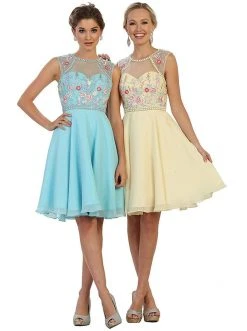 Cocktail Dresses May Queen - MQ1535 Floral Detailed Illusion Jewel A-line Cocktail Dress 14 Cocktail Dresses May Queen - MQ1535 Floral Detailed Illusion Jewel A-line Cocktail Dress