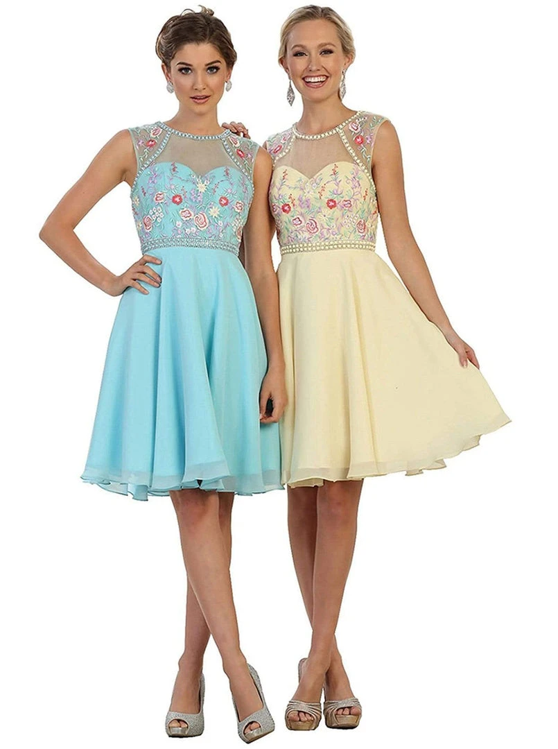 Cocktail Dresses May Queen - MQ1535 Floral Detailed Illusion Jewel A-line Cocktail Dress 8 Cocktail Dresses May Queen - MQ1535 Floral Detailed Illusion Jewel A-line Cocktail Dress