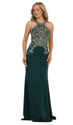 May Queen - MQ1538 Gilded Halter Neck Trumpet Dress Formal Gowns 16 May Queen - MQ1538 Gilded Halter Neck Trumpet Dress Formal Gowns