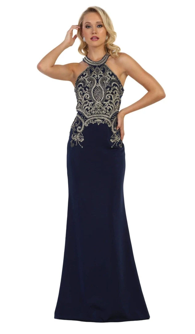 May Queen - MQ1538 Gilded Halter Neck Trumpet Dress Formal Gowns 10 May Queen - MQ1538 Gilded Halter Neck Trumpet Dress Formal Gowns