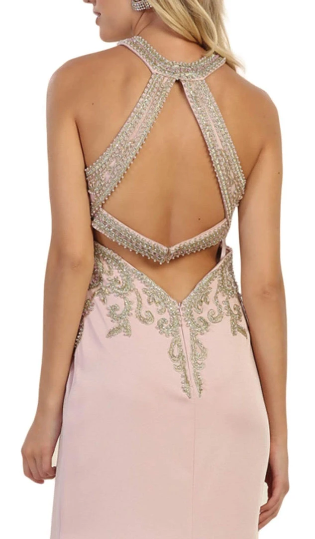 May Queen - MQ1538 Gilded Halter Neck Trumpet Dress Formal Gowns 6 May Queen - MQ1538 Gilded Halter Neck Trumpet Dress Formal Gowns