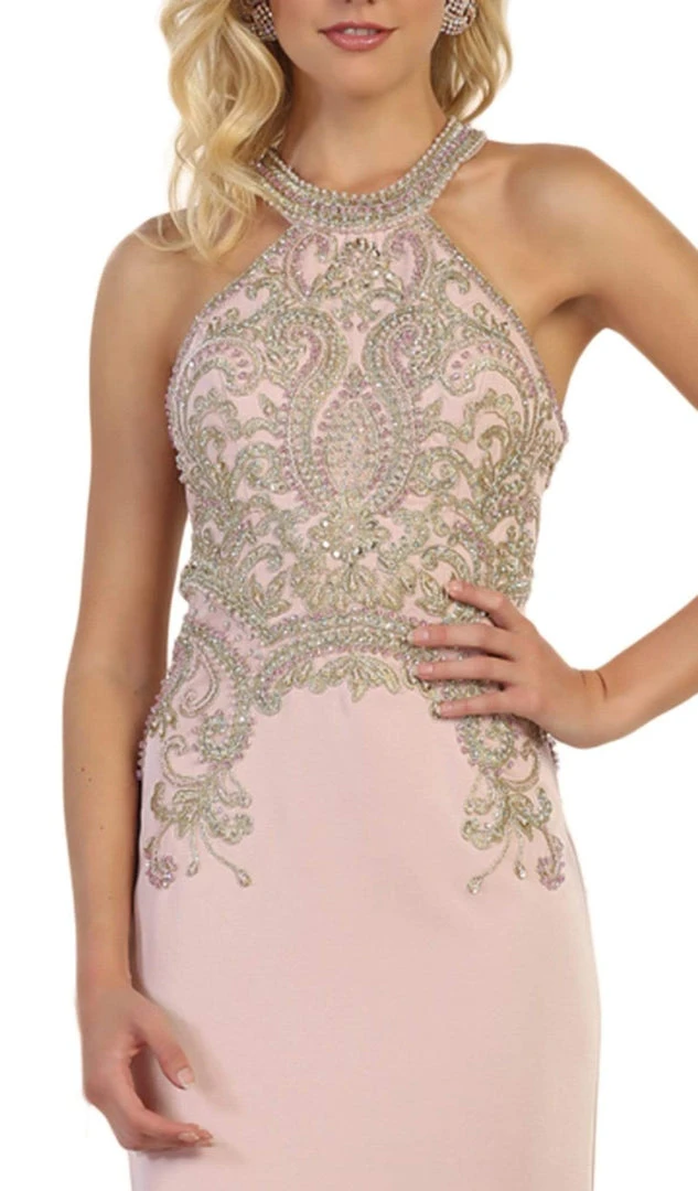 May Queen - MQ1538 Gilded Halter Neck Trumpet Dress Formal Gowns 5 May Queen - MQ1538 Gilded Halter Neck Trumpet Dress Formal Gowns