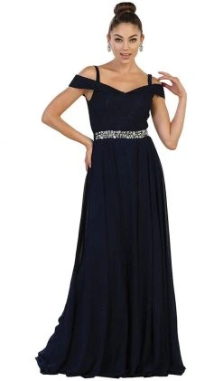 May Queen - MQ1540 Cold Shoulder Lace Prom Dress Formal Gowns
