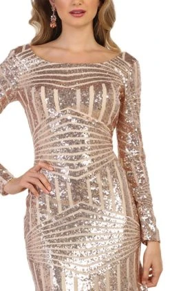 May Queen - MQ1552 Embellished Long Sleeve Trumpet Dress Formal Gowns