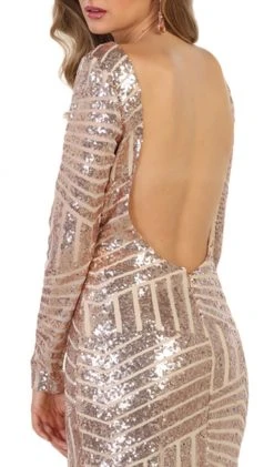 May Queen - MQ1552 Embellished Long Sleeve Trumpet Dress Formal Gowns