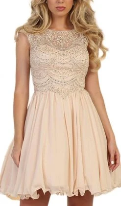 Cocktail Dresses May Queen - MQ1567 Embellished Illusion Bateau Cocktail Dress - 1 Pc Silver In Size 10 Available