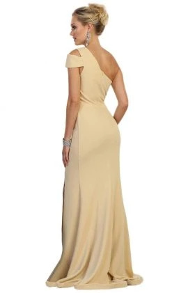 May Queen - MQ1572 Fitted One Shoulder Strap Evening Dress With Slit