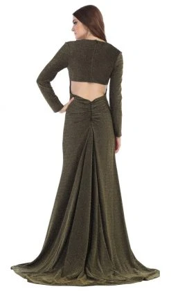 May Queen - MQ1583 Long Sleeve Deep V-neck Trumpet Dress Formal Gowns