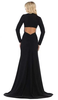 May Queen - MQ1583 Long Sleeve Deep V-neck Trumpet Dress Formal Gowns