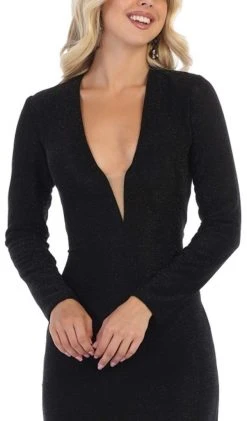 May Queen - MQ1583 Long Sleeve Deep V-neck Trumpet Dress Formal Gowns