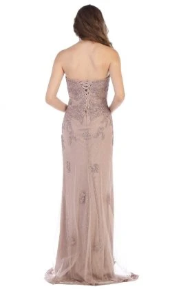 May Queen - MQ1585 Embroidered Sweetheart Sheath Dress With Train Formal Gowns