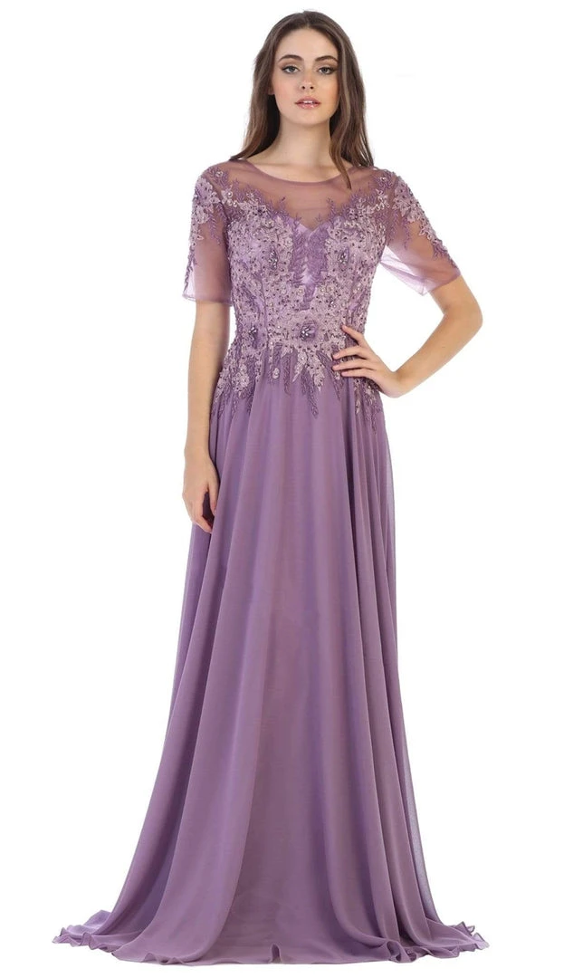 May Queen - MQ1589 Embroidered Sheer A-Line Evening Dress Formal Gowns 3 May Queen - MQ1589 Embroidered Sheer A-Line Evening Dress Formal Gowns