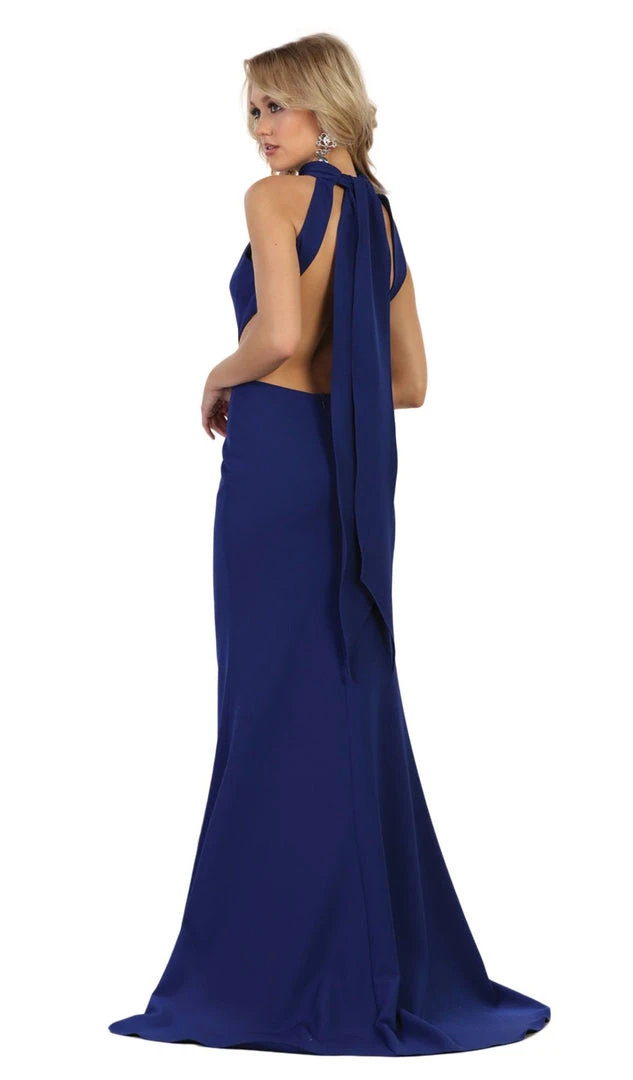 May Queen - MQ1591 High Neck Cascading Tie-Ribbon Gown Formal Gowns 5 May Queen - MQ1591 High Neck Cascading Tie-Ribbon Gown Formal Gowns