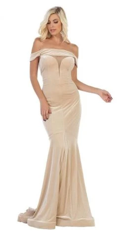 May Queen - MQ1592 Off-Shoulder Fitted Mermaid Evening Dress Formal Gowns