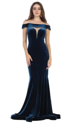 May Queen - MQ1592 Off-Shoulder Fitted Mermaid Evening Dress Formal Gowns