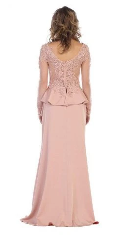 Formal Gowns May Queen - MQ1593 Embroidered Illusion Bateau Long Sleeves Dress