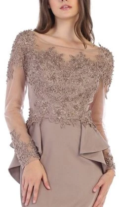 Formal Gowns May Queen - MQ1593 Embroidered Illusion Bateau Long Sleeves Dress