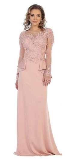 Formal Gowns May Queen - MQ1593 Embroidered Illusion Bateau Long Sleeves Dress