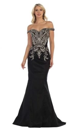 May Queen - MQ1609 Metallic Lace Appliqued Trumpet Gown Formal Gowns