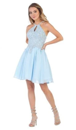 May Queen - MQ1614 Front Keyhole Halter Fit And Flare Cocktail Dress Cocktail Dresses