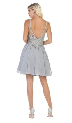 May Queen - MQ1614 Front Keyhole Halter Fit And Flare Cocktail Dress Cocktail Dresses