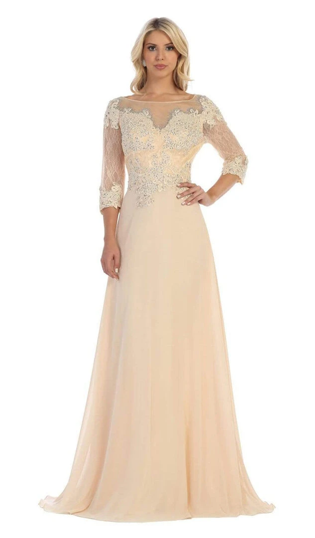 Formal Gowns May Queen - MQ1617 Beaded Lace Illusion Bateau Dress 9 Formal Gowns May Queen - MQ1617 Beaded Lace Illusion Bateau Dress