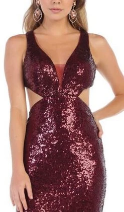 Formal Gowns May Queen - MQ1628 Two Tone Sequined Deep V-neck Sheath Dress