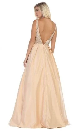 May Queen - MQ1632 Beaded V-Neck Pleated Ballgown