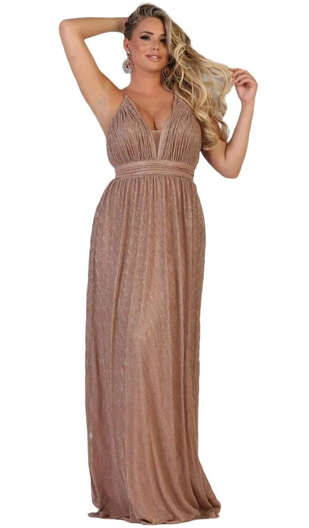 Formal Gowns May Queen - MQ1635 Ruched Plunging V-Neck A-Line Dress 8 Formal Gowns May Queen - MQ1635 Ruched Plunging V-Neck A-Line Dress